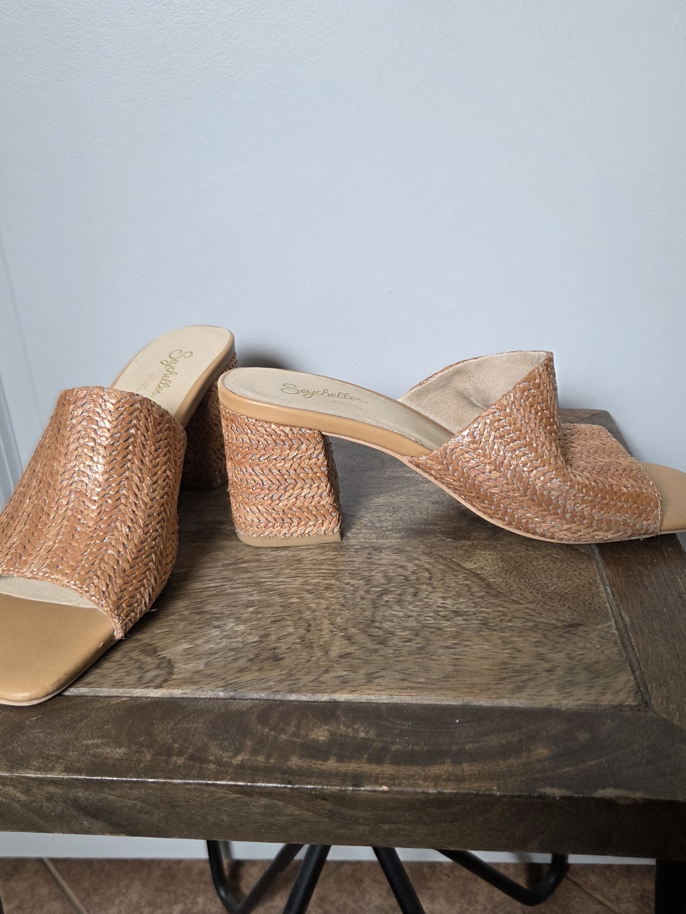 Seychelles Tan Woven Block Heel Mules